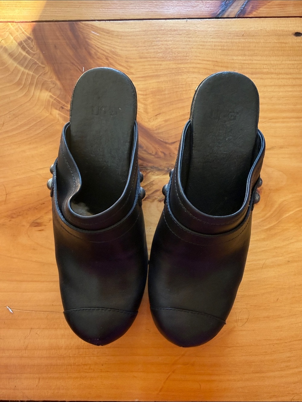 Black Leather Studded Clog Heels - Women - Picture 2 of 8